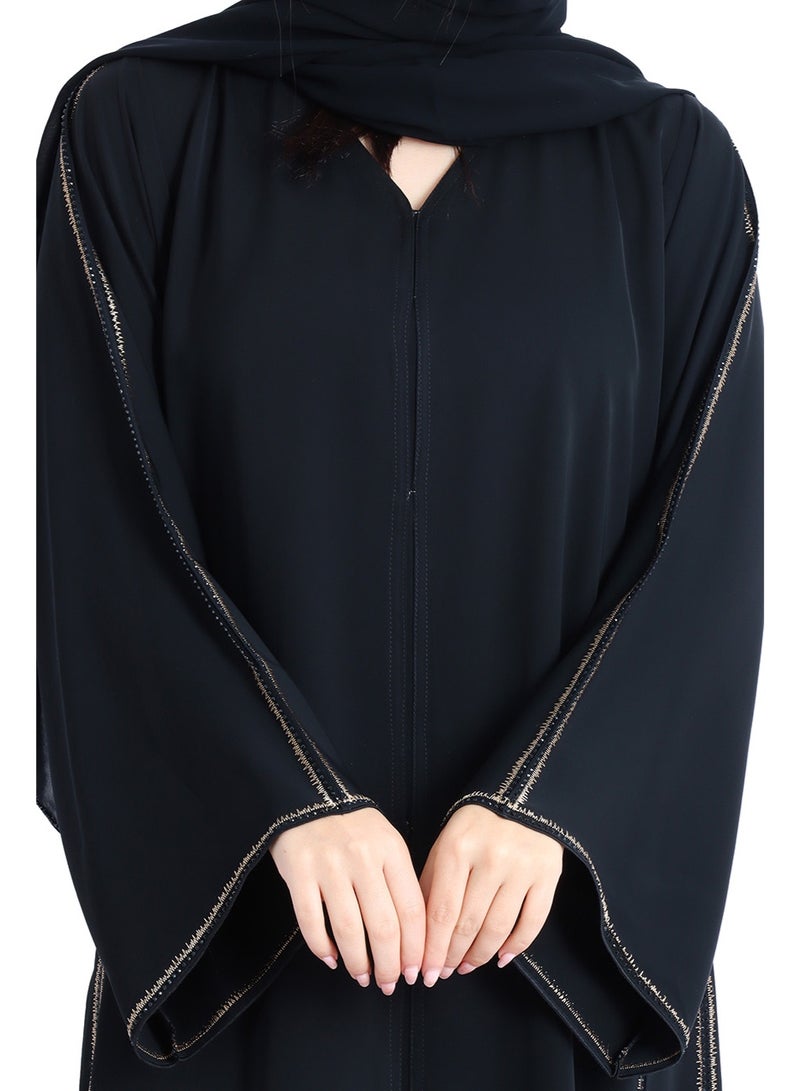 اكسا عباية إماراتية فاخرة بتطريز كريستالي أسود - Image 2
