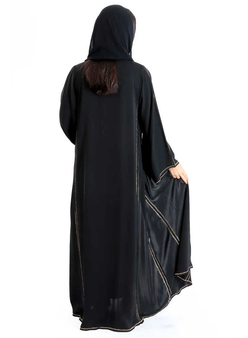IKKXA Luxury Crystal Embroidery Emirati Abaya AIK5021 Black