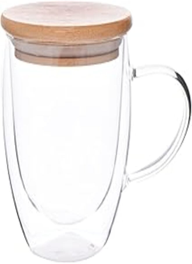 Oxford Oxford SSG056 Double Glass Mug with Wooden Lid, 350 ml Capacity 