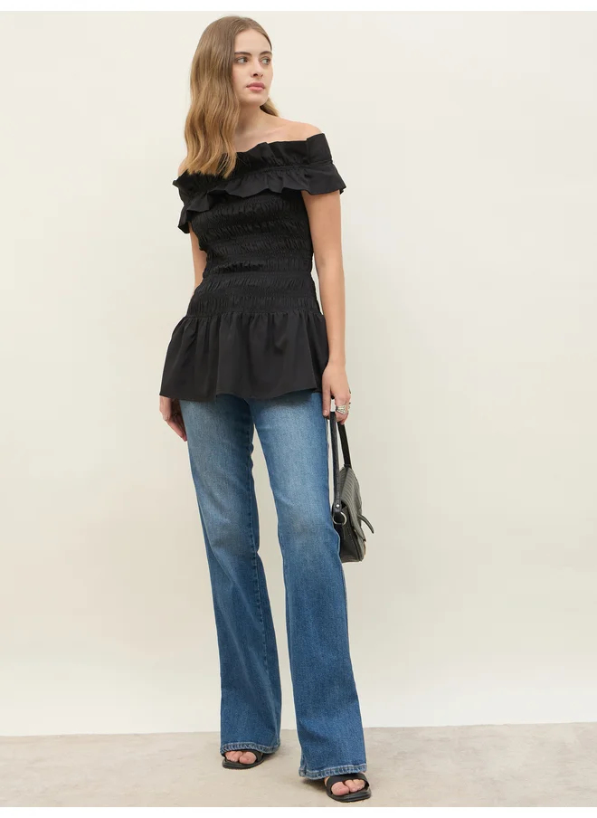 Styli Styli Off Shoulder Smocked Detail Longline Top
