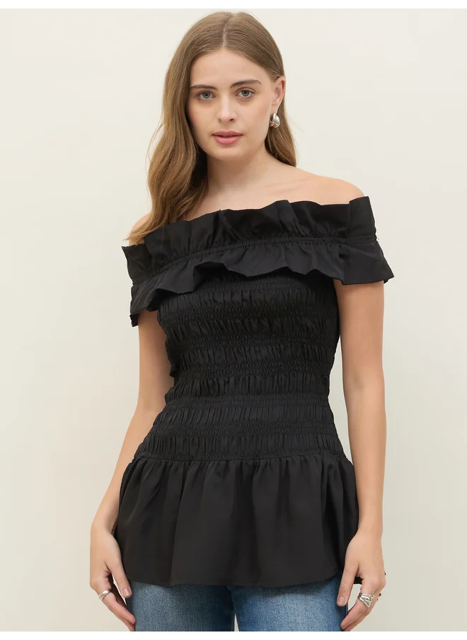 Styli Styli Off Shoulder Smocked Detail Longline Top