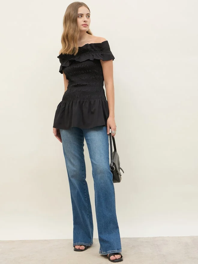 Styli Off Shoulder Smocked Detail Longline Top