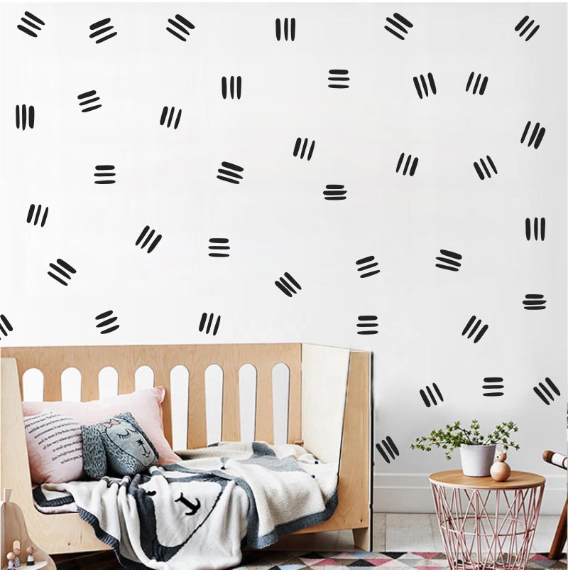 Line Wall Decals Modern Geometric Wall Stickers Black Vinyl Stickers for Wall Removable Peel and Stick Irregular Stripe Wall Murals for Nursery Kids Room Living Room Bedroom Office Terracotta Decor