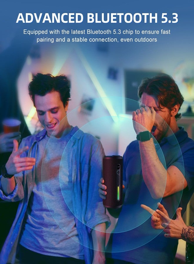 رايدن مكبر صوت بلوتوث محمول من أوهايو، مقاوم للماء بمعيار IPX7، لاسلكي، صوت ستيريو بقوة 24 واط، صوت جهير إضافي نشط، بلوتوث 5.3، إضاءة RGB، إمكانية الاقتران المزدوج، يصل وقت التشغيل إلى 30 ساعة، مناسب للمنزل، والأماكن الخارجية، والحفلات. - Image 5