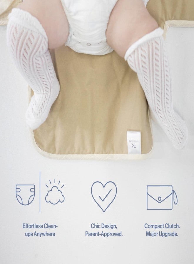 Toddlekind Mini Maven Portable Changing Pad – Organic Cotton & Water-Resistant Polyester – Travel-Friendly, Foldable Change Mat – Tofu Beige Stripes with Wave Stitching – Chic, Durable, Easy to Clean - Image 3