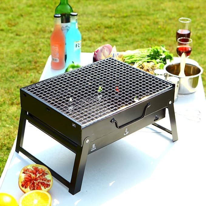 SHREESAMP SHREESAMP BBQ Pans Nonstick Cookware Plate Grill with Camping Hiking Tandoori Grill Barbeque for Picnics Traveling Kitchen Food cooking Serving Home Baking Party Tong Combo 3Pcs [ Black ] (28x36 x7CM)  - Image 3