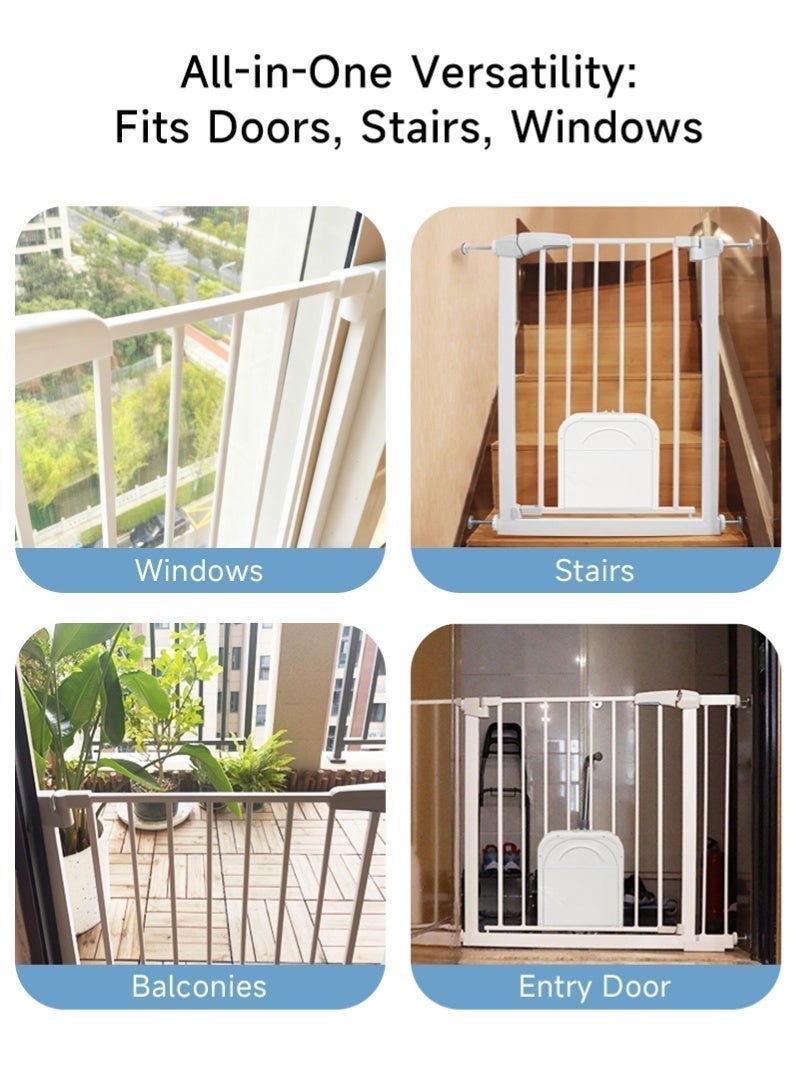 Cheart Baby All-in-1 Baby Gate with Small Cat Door,  Maximum Width is 143cm Including 10+20+30cm Extension Rack, Adjustable Safety Barrie for Stairs, Windows, Doorways, Easily Extended, Wall Protection, White - Image 5