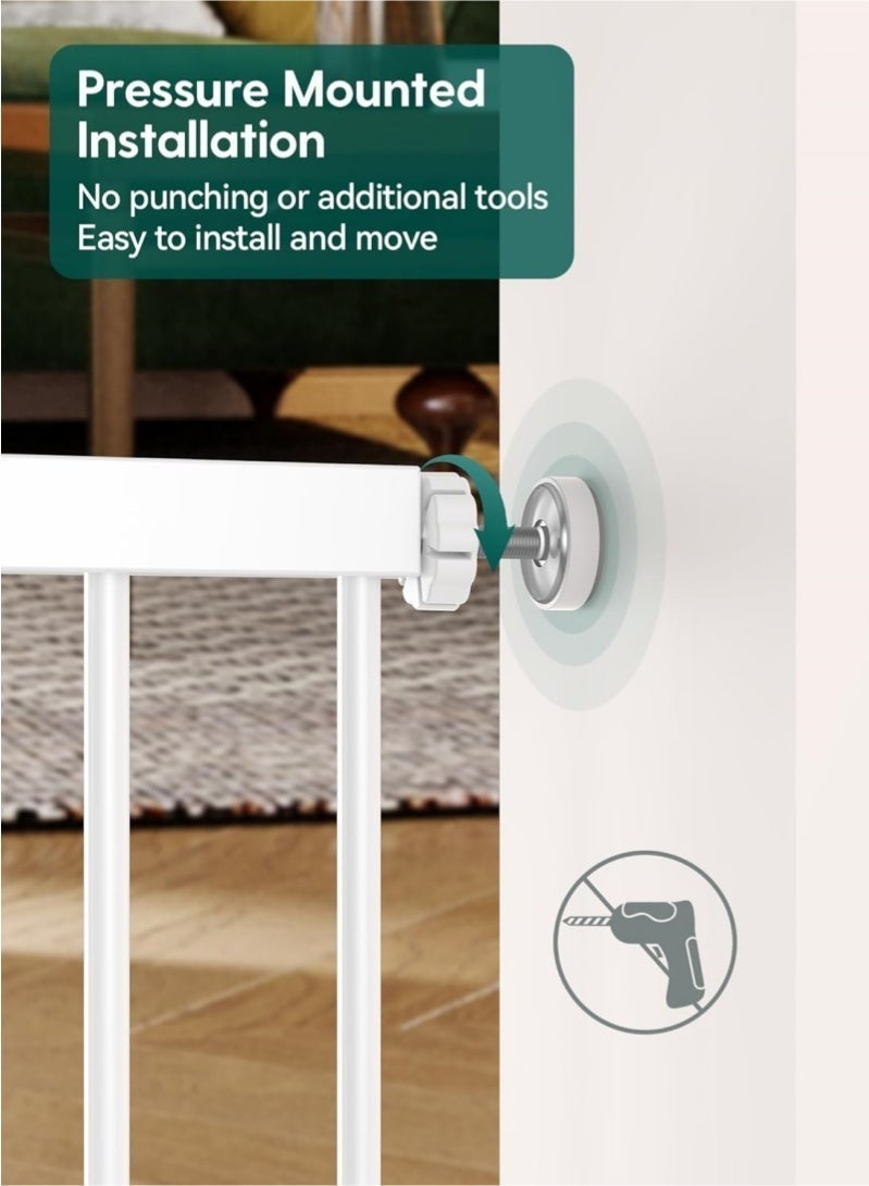 Cheart Baby All-in-1 Baby Gate with Small Cat Door,  Maximum Width is 143cm Including 10+20+30cm Extension Rack, Adjustable Safety Barrie for Stairs, Windows, Doorways, Easily Extended, Wall Protection, White - Image 4