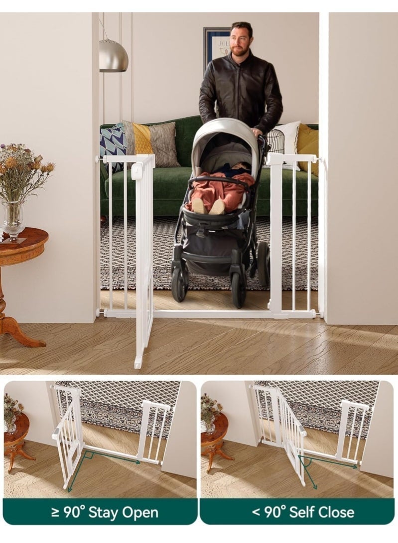 Cheart Baby All-in-1 Baby Gate with Small Cat Door,  Maximum Width is 143cm Including 10+20+30cm Extension Rack, Adjustable Safety Barrie for Stairs, Windows, Doorways, Easily Extended, Wall Protection, White - Image 3