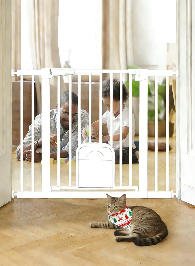 Cheart Baby All-in-1 Baby Gate with Small Cat Door,  Maximum Width is 143cm Including 10+20+30cm Extension Rack, Adjustable Safety Barrie for Stairs, Windows, Doorways, Easily Extended, Wall Protection, White - Image 1