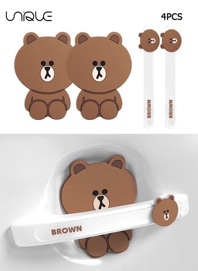 يونيك 4PCS سيارة مقبض كأس حامي، الكرتون الدب الباب السلطانية الطلاء خدش واقية فيلم، سيارة باب مقبض الباب حماية السلطانية حراس تقليم ملصقات، زخرفة السيارات - Image 1