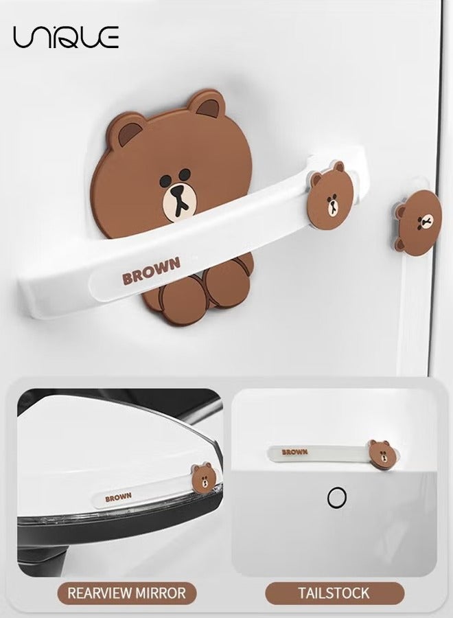 يونيك 4PCS سيارة مقبض كأس حامي، الكرتون الدب الباب السلطانية الطلاء خدش واقية فيلم، سيارة باب مقبض الباب حماية السلطانية حراس تقليم ملصقات، زخرفة السيارات - Image 5