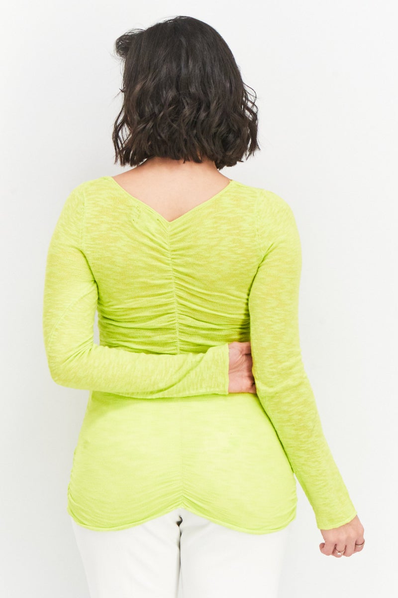 Asos Design Women Square Neck Long Sleeve Textured Blouse, Lime Green  - Image 2