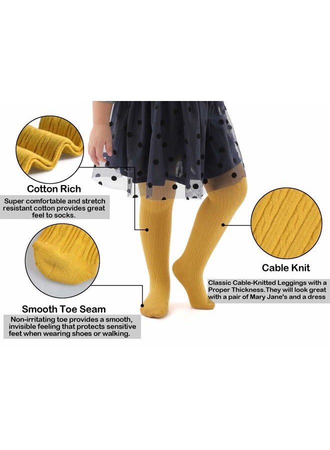 Epeius Little Girl Tights Toddler Baby Girl Seamless Cable Knit Leggings Thick Solid Cotton Stockings Footed Pants for 2-4 Years 3 Pair Pack,White/Blue/Yellow - Image 3