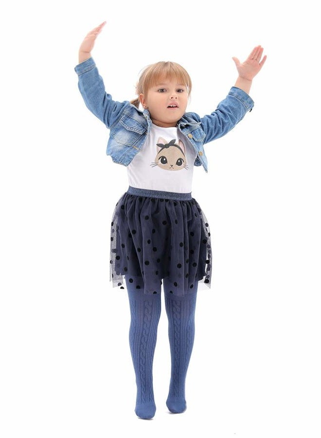 Epeius Little Girl Tights Toddler Baby Girl Seamless Cable Knit Leggings Thick Solid Cotton Stockings Footed Pants for 2-4 Years 3 Pair Pack,White/Blue/Yellow - Image 4
