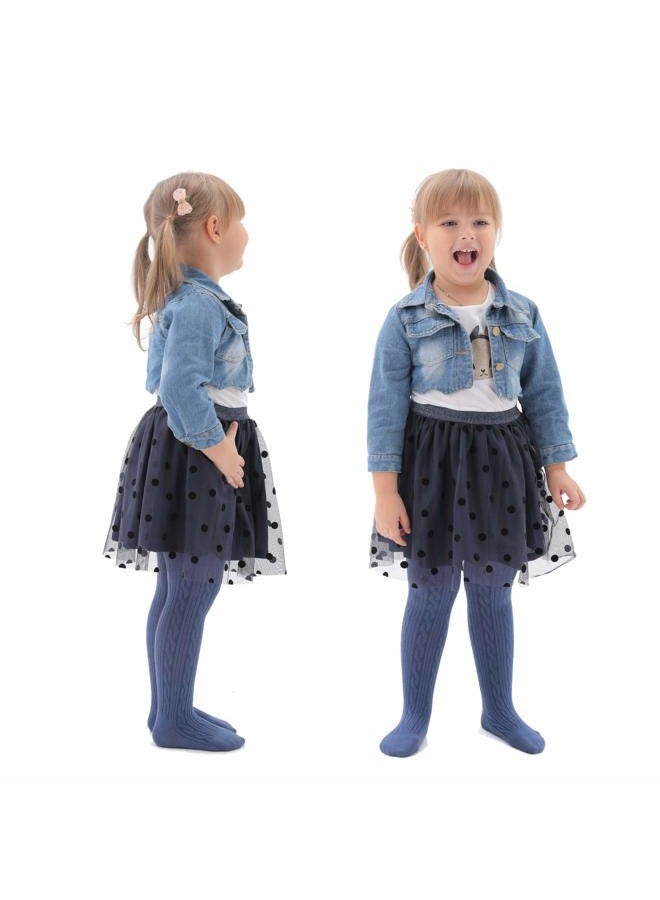 Epeius Little Girl Tights Toddler Baby Girl Seamless Cable Knit Leggings Thick Solid Cotton Stockings Footed Pants for 2-4 Years 3 Pair Pack,White/Blue/Yellow - Image 5