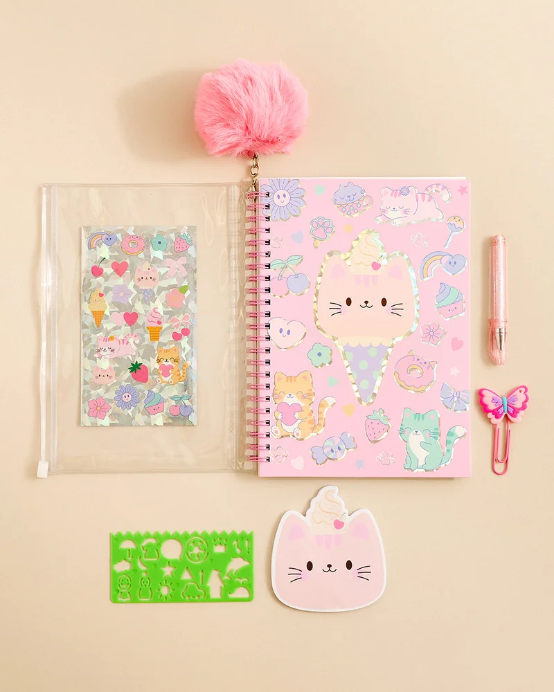Redtag Pink Printed Stationery Set