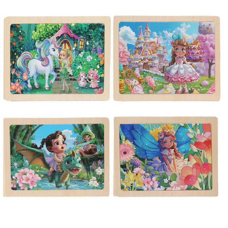 MAX JHQIQU 4 Sets of Wooden Puzzles, Each Set has 24 Pieces, Including Castle Unicorn Princess, for Toddlers 3-5, Puzzles for Kids Ages 4-6, Preschool Educational Brain Teaser Toys for Girls 3 4 5 6 Years Old. - Image 2