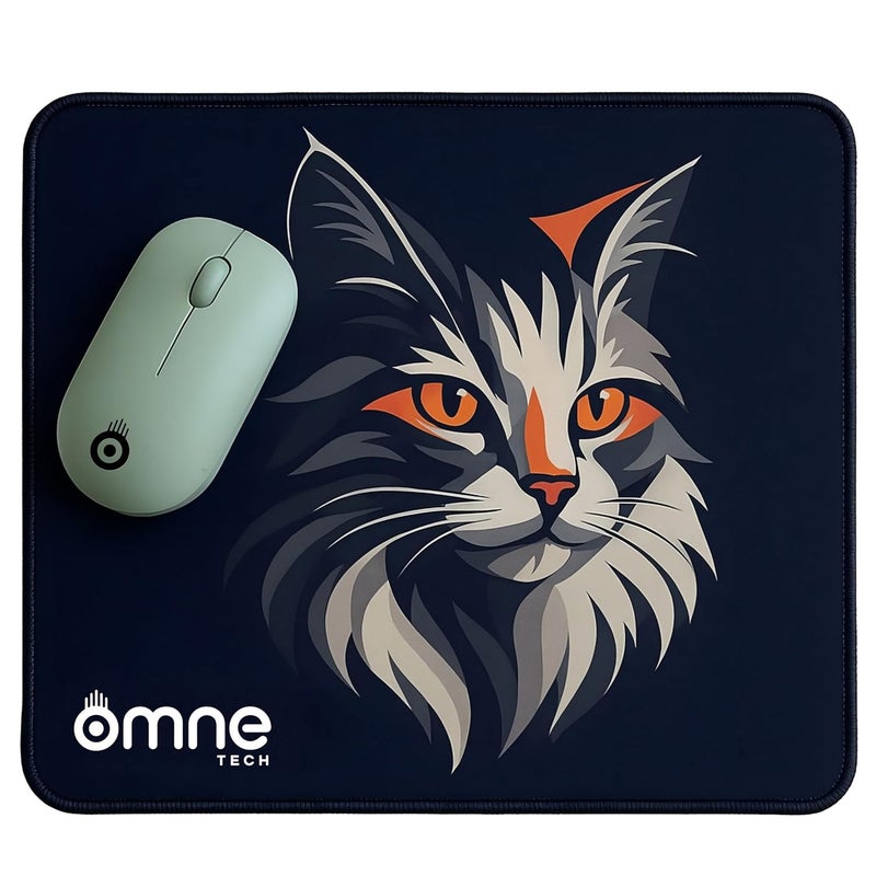 omne TECH سجادة ماوس للمكتب | سطح مقاوم للماء ناعم، قاعدة مطاطية غير قابلة للانزلاق، سجادة ماوس متينة ومريحة للمكتب، اللابتوب والكمبيوتر (تصميم قطة) - Image 1
