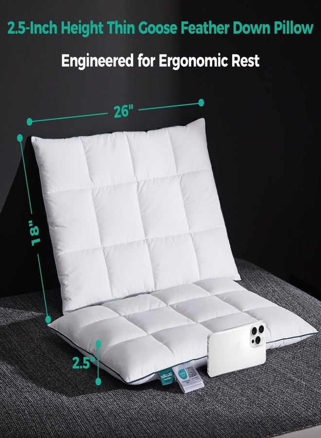 Three Geese Ultra Thin Flat Goose Down Feather Pillows for Sleeping Standard Size, 2.5" Height, 100% Cotton Cover, Ultra Slim Hotel Collection Bed Pillow for Stomach, Back Sleeper, 18x26 in. - Image 3