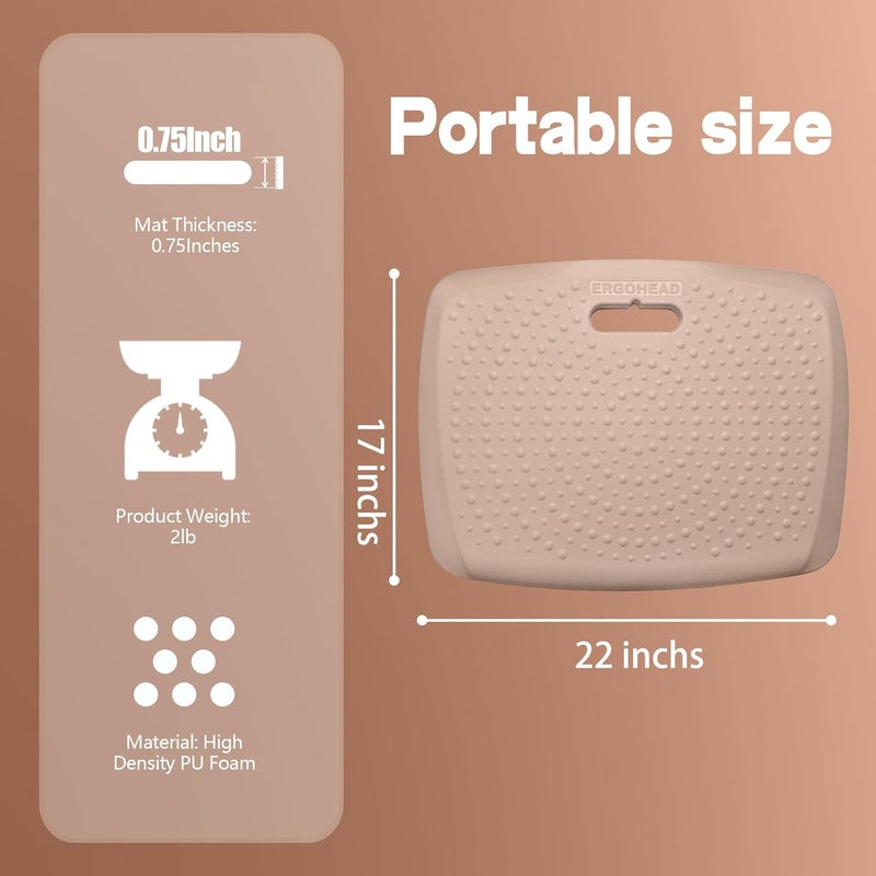 ergohead 3/4 Inch Portable Anti Fatigue Standing Mat with Massage Points, Comfort Foot Standing Pad for Office Desk with Handle, Cushioned Kitchen Mat for Office & Home (Rose Gold, 17" X 22") - Image 4
