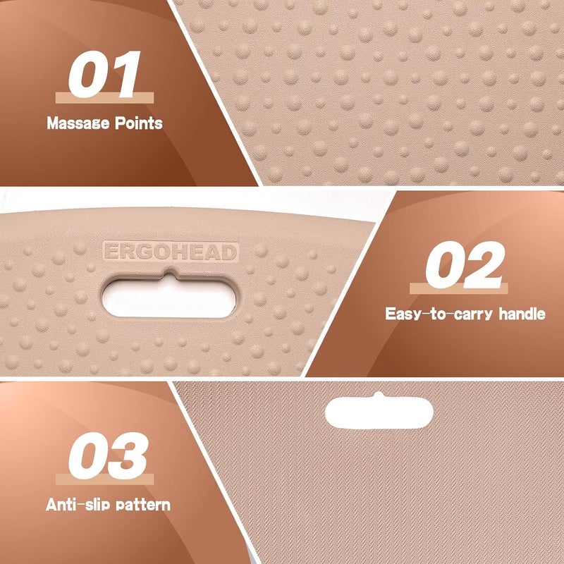 ergohead 3/4 Inch Portable Anti Fatigue Standing Mat with Massage Points, Comfort Foot Standing Pad for Office Desk with Handle, Cushioned Kitchen Mat for Office & Home (Rose Gold, 17" X 22") - Image 3