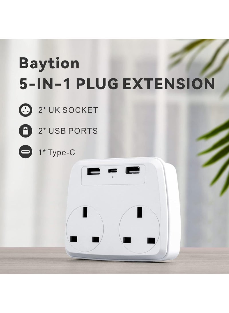 Baytion Multi Plug Extension Power Adapter with 2 USB,Double Extender Wall Charger Socket 2 Way Dual Multiple Electrical Outlet Adaptor - Image 3