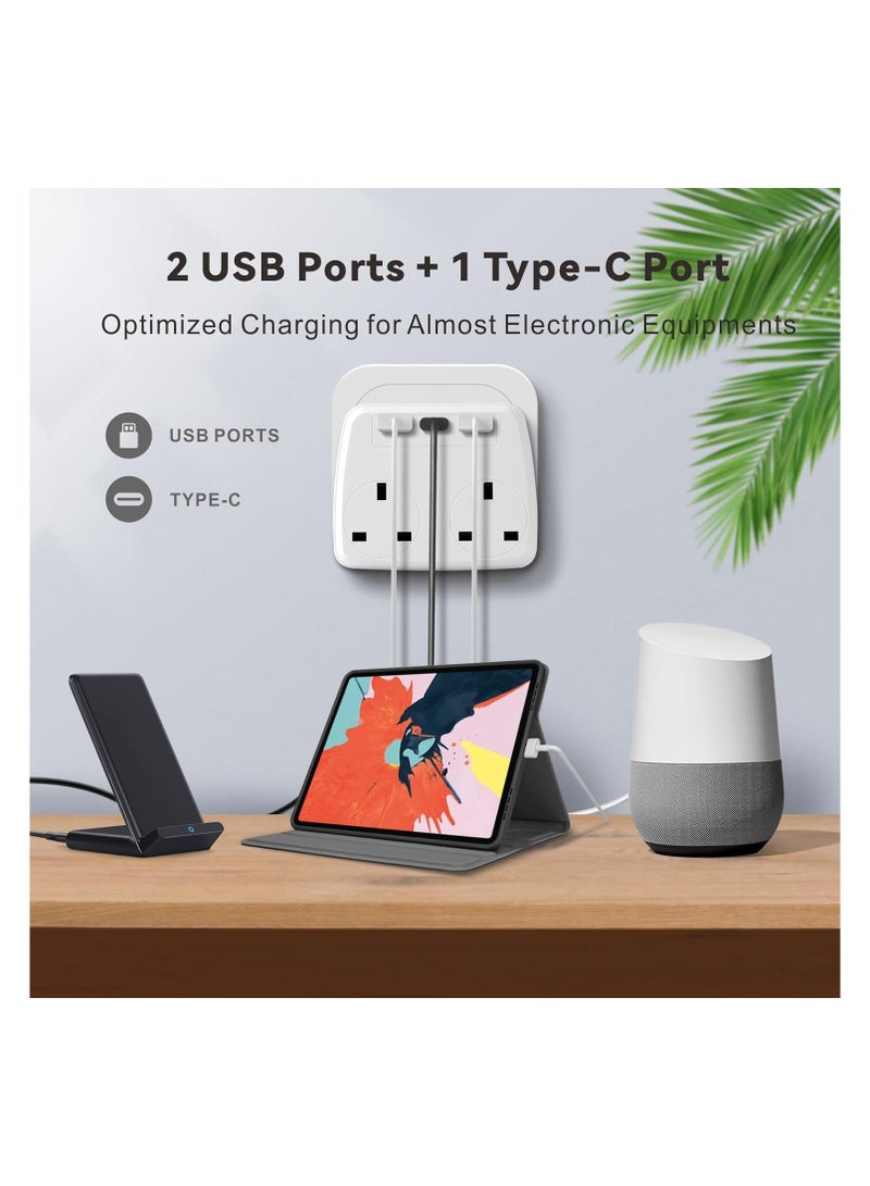 Baytion Multi Plug Extension Power Adapter with 2 USB,Double Extender Wall Charger Socket 2 Way Dual Multiple Electrical Outlet Adaptor - Image 4