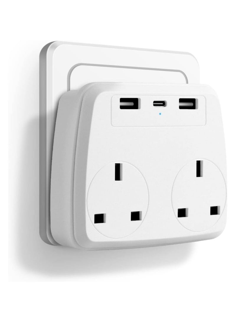 Baytion Multi Plug Extension Power Adapter with 2 USB,Double Extender Wall Charger Socket 2 Way Dual Multiple Electrical Outlet Adaptor - Image 1