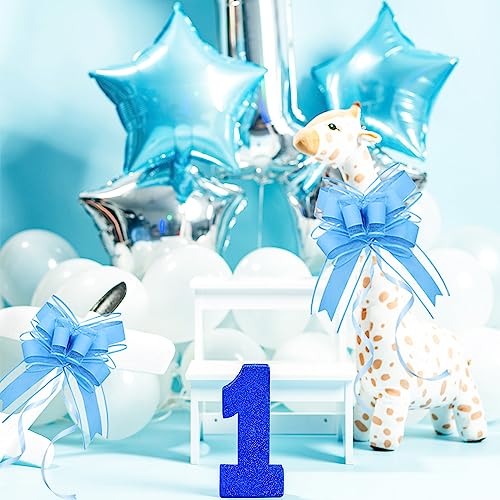 WEWILUCK Gift Wrap Bows Big, Blue Bow for Gift Baskets, Flower Bouquet, Paper, Pull Bows for Gift Wrapping, Gift Bag, Box, Baby Showers, Hanukkah(6 inches, 15PCS) - Image 5