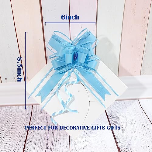 WEWILUCK Gift Wrap Bows Big, Blue Bow for Gift Baskets, Flower Bouquet, Paper, Pull Bows for Gift Wrapping, Gift Bag, Box, Baby Showers, Hanukkah(6 inches, 15PCS) - Image 2