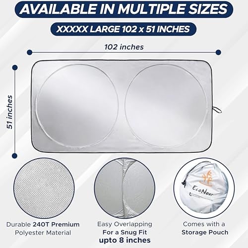 EcoNour RV Windshield Sunshade | Reflective RV Windshield Cover for UV Rays & Heat Protection, Keeps Your RV Motorhome Cool | Shades for RV Fits RVs, Trucks, Motorhomes, Buses | XXXXX-Large 102"x51" - Image 4