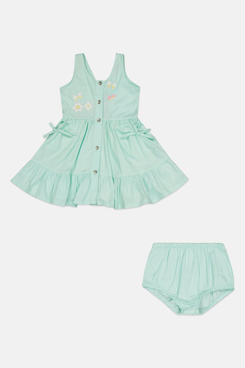 Nanette lepore Toddlers Girl 3 Piece Embroidered Dress Headband And Underwear, Mint Green - Image 3