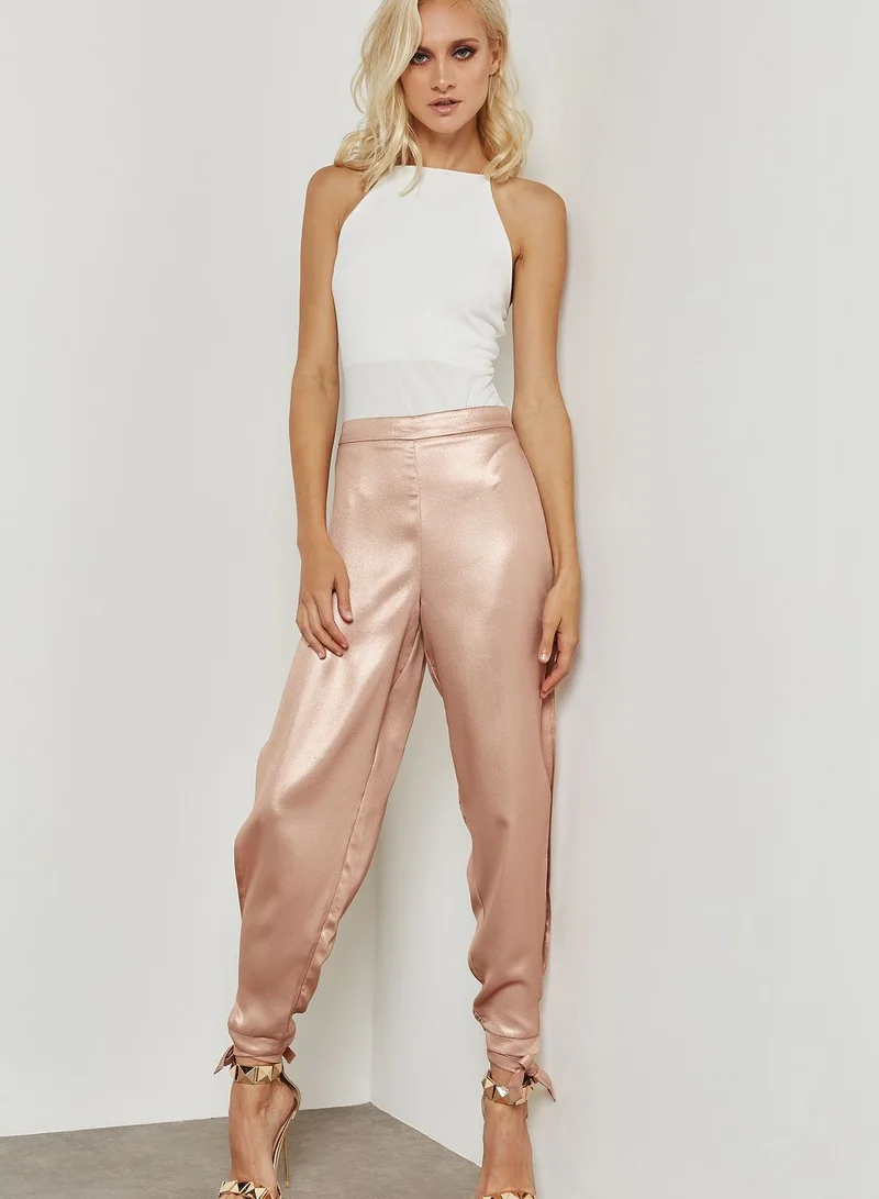 Missguided Rose Gold High Shine Split Wrap Tie Trousers