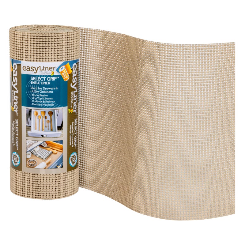 EasyLiner Select Grip Shelf Liner for Drawers  Cabinets  Easy to Install  Cut to Fit  Non Slip Non Adhesive Grip Shelf Liner for Kitchen Drawers Bathroom Pantry  12in x 24ft  TaupeBrown