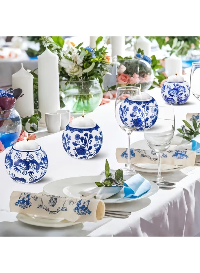 erorex 2pcs Winter Decorative Candle Holder - Blue and White Chinese Porcelain Style Ceramic Tealight & Wishing Candle Holders, Table Centerpiece for Weddings and Parties, Ideal for Christmas Decor, Winter Holidays & Gift-Giving - Image 1