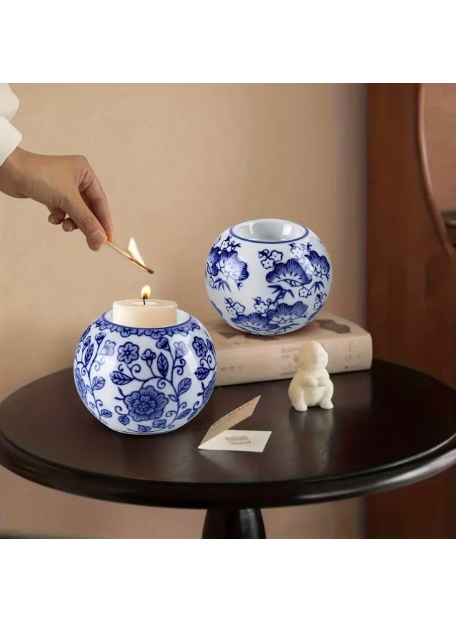 erorex 2pcs Winter Decorative Candle Holder - Blue and White Chinese Porcelain Style Ceramic Tealight & Wishing Candle Holders, Table Centerpiece for Weddings and Parties, Ideal for Christmas Decor, Winter Holidays & Gift-Giving - Image 3