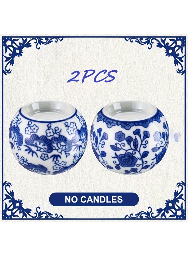 erorex 2pcs Winter Decorative Candle Holder - Blue and White Chinese Porcelain Style Ceramic Tealight & Wishing Candle Holders, Table Centerpiece for Weddings and Parties, Ideal for Christmas Decor, Winter Holidays & Gift-Giving - Image 4