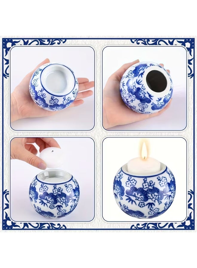 erorex 2pcs Winter Decorative Candle Holder - Blue and White Chinese Porcelain Style Ceramic Tealight & Wishing Candle Holders, Table Centerpiece for Weddings and Parties, Ideal for Christmas Decor, Winter Holidays & Gift-Giving - Image 2