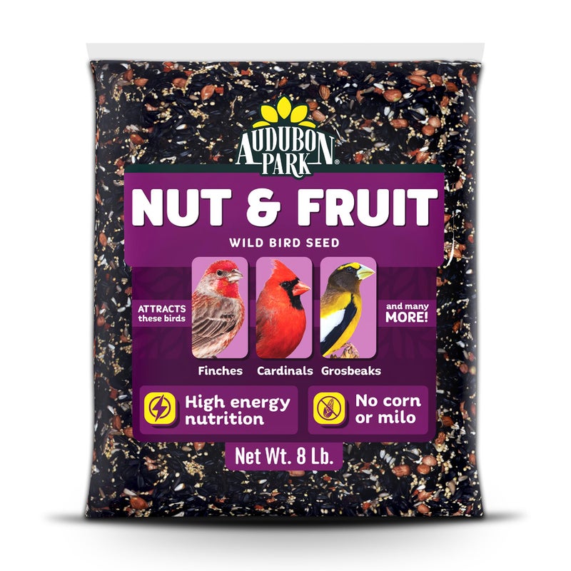 Audubon Park Nut & Fruit Wild Bird Seed - 8 lb. Premium Blend with Sunflower Seeds, Peanuts, Safflower & Dried Fruit - Bird Food for Outside Feeders - Image 1