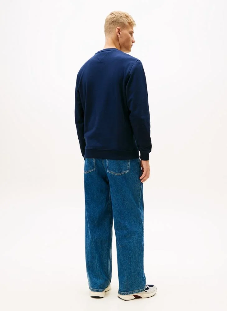 تومي جينز بلوزة رجالي بياقة دائرية وطبعة علم كبيرة