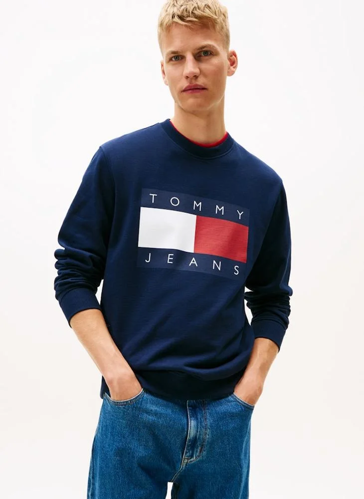 Flag Badge Terry Crew Neck Jumper