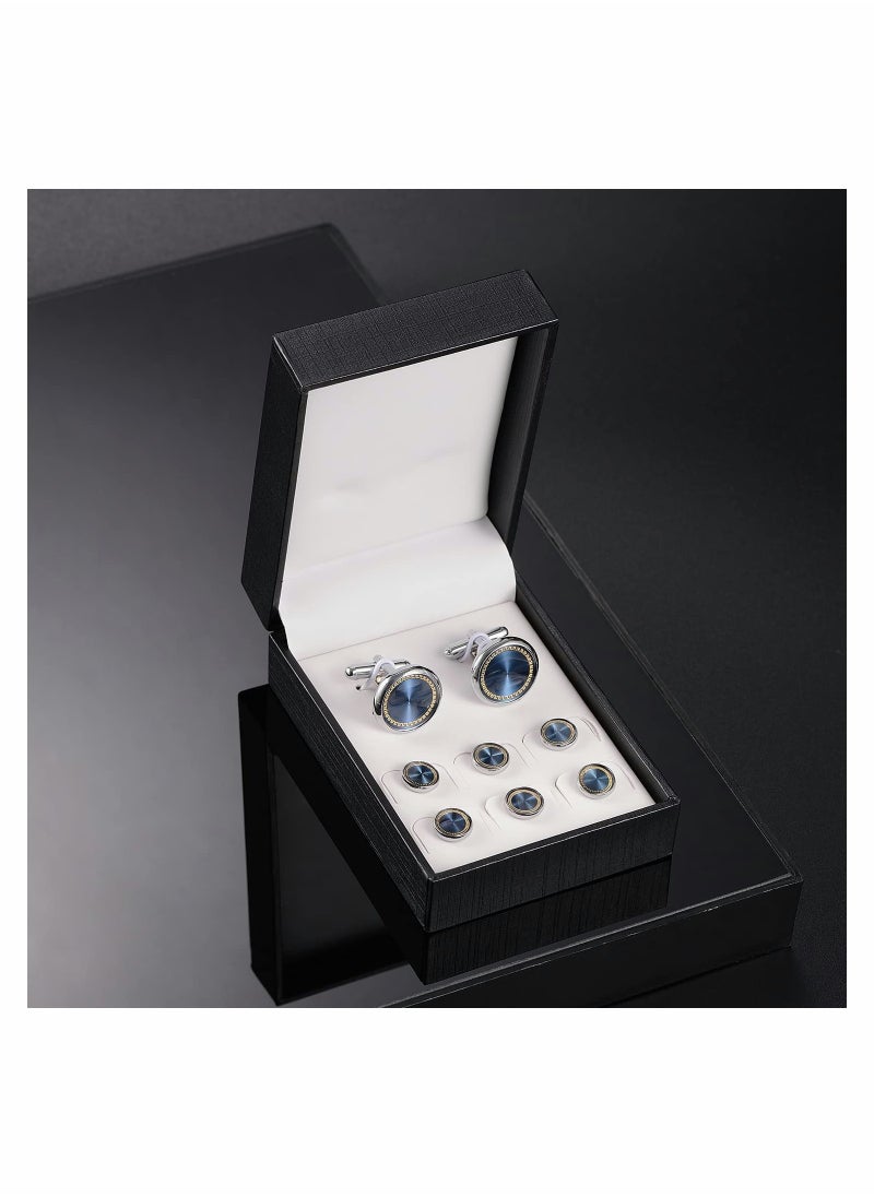 SYOSI Cufflinks & Studs Set (1Pair Cufflinks & 3Pair Tuxedo Studs) Mens Jewelry Kit with Gift Box, Silver Cufflinks for Men & Dress Shirt Studs, Wedding Anniversary Gift Valentines Gifts for Him  - Image 3