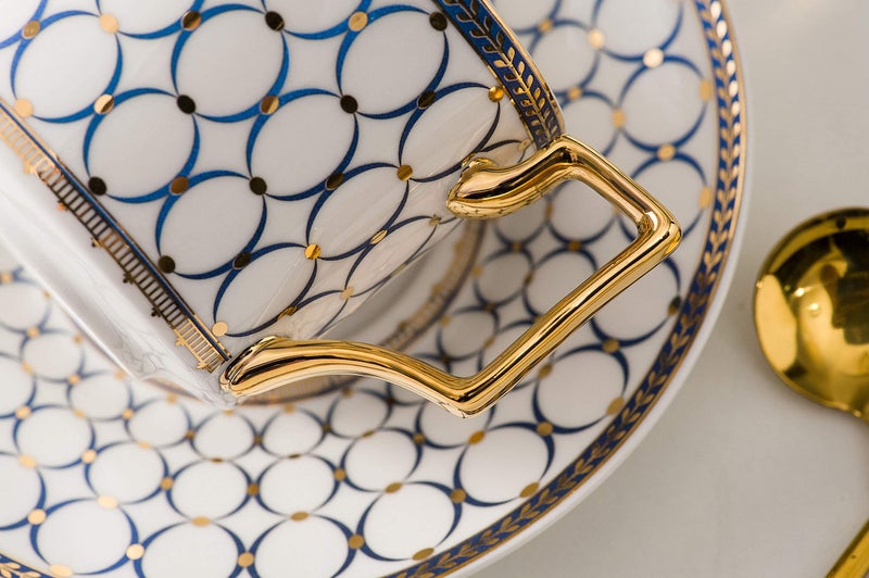 CwlwGO-European style cup and saucer set, 7 oz (about 198.4 grams) bone china exquisite glazed platinum tea cup and saucer (two sets), golden spoon, mug, cappuccino, latte, MOCHA, elegant female suit. - Image 2