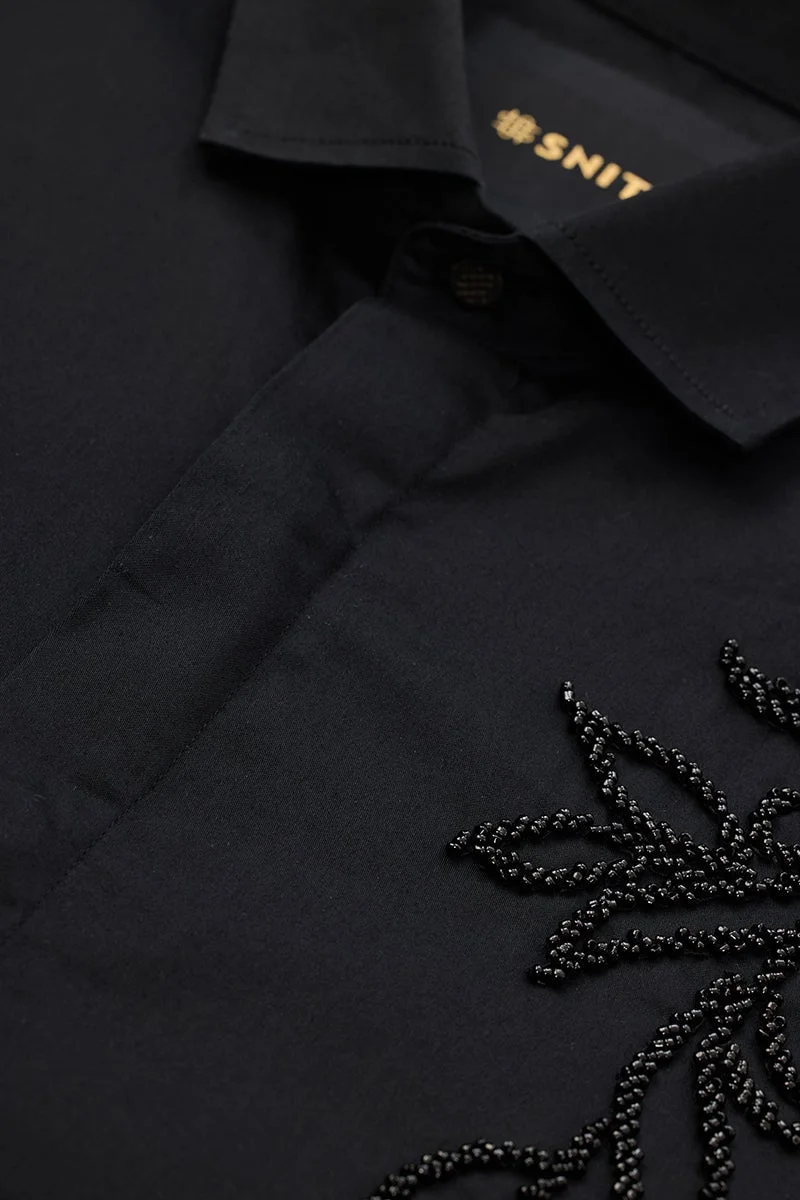 سنيتش Black Embroidered Long Sleeve Slim Fit Formal Luxe Shirt