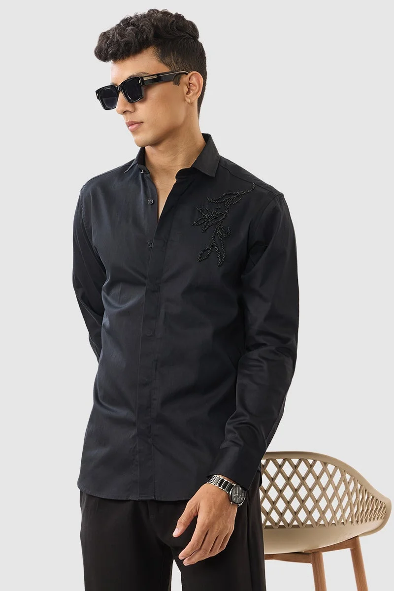سنيتش Black Embroidered Long Sleeve Slim Fit Formal Luxe Shirt