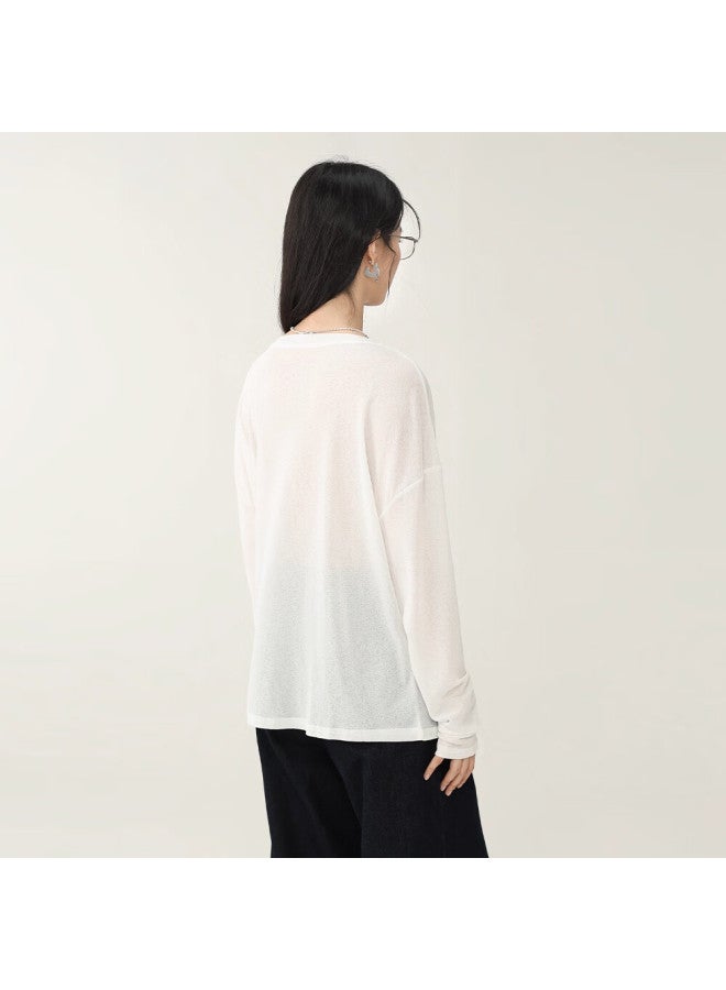 Don't speak Bieyu Thin Snowflake Cotton Long-sleeve T-shirt For Women,  New Summer Loose Sun Protection Cover-up, Solid Color Top, Gray, Size L - Image 3