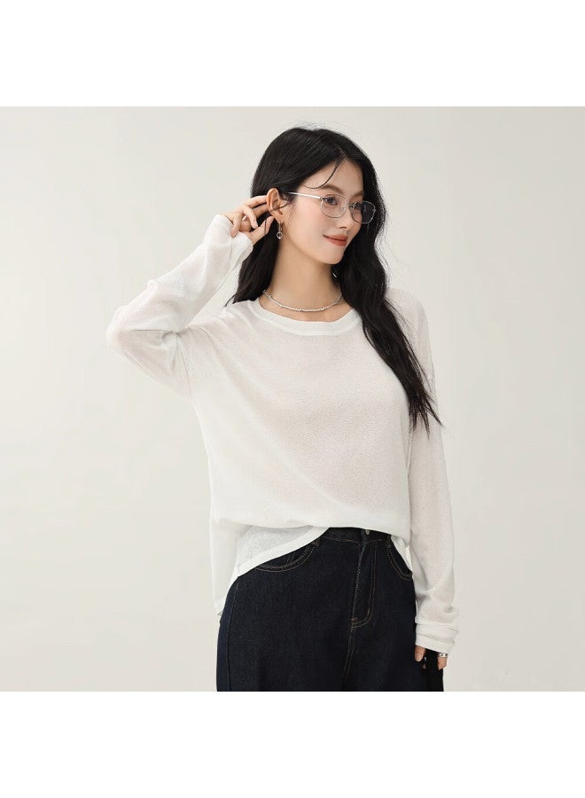 Don't speak Bieyu Thin Snowflake Cotton Long-sleeve T-shirt For Women,  New Summer Loose Sun Protection Cover-up, Solid Color Top, Gray, Size L - Image 1