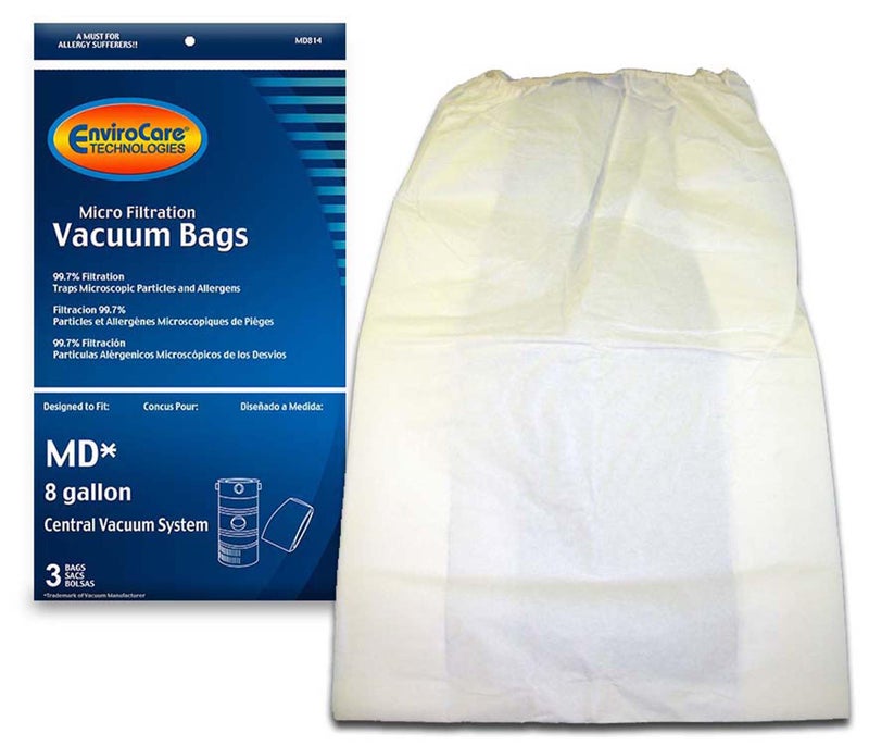 ENVIROCARE EnviroCare Replacement Micro Filtration Cleaner Dust Bags for Modern Day 8 Gallon Central Vacuums 3 Pack White 