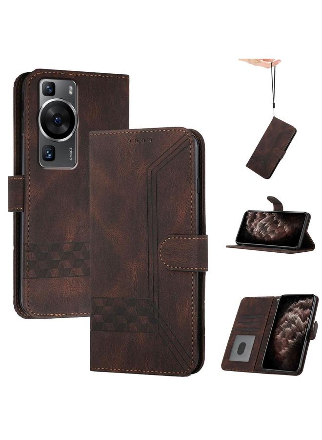 Green Tiger Case For Huawei P60 / P60 Pro Cubic Skin Feel Flip Leather Phone Case - Image 1